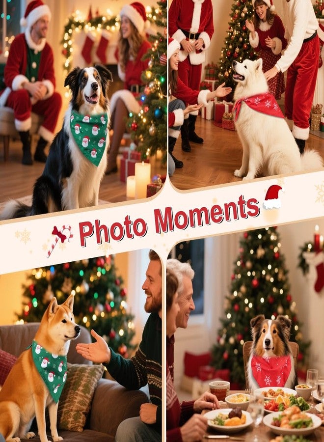 Vivifying Christmas Dog Bandana 2 Pack - Holiday Pet Scarves with Santa & Snowflake Prints, Red and Green Reversible Triangle Dog Bibs for Small, Medium & Large Dogs (Size L) - Image 5